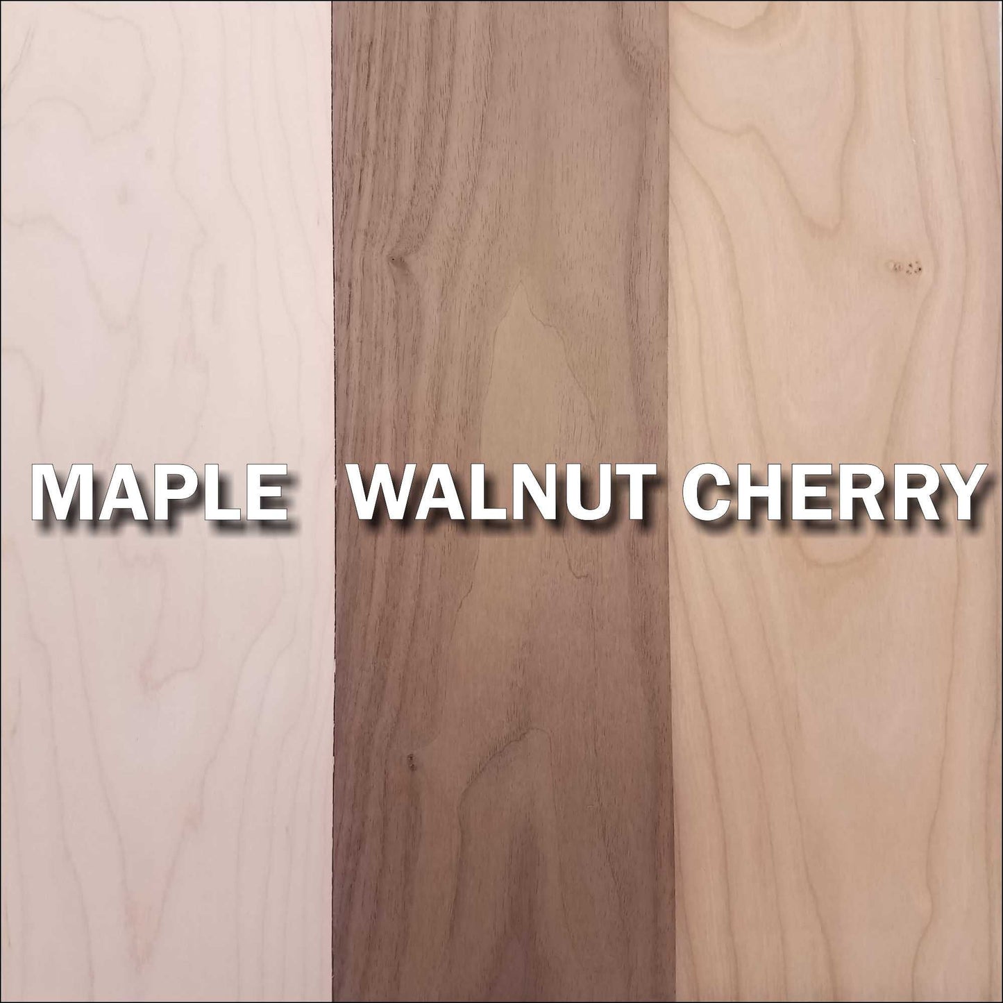 Wood samples of maple, walnut, or cherry for 1" x .5" custom laser engraved tags. Tags can be used for product branding, packaging, or gift bags.