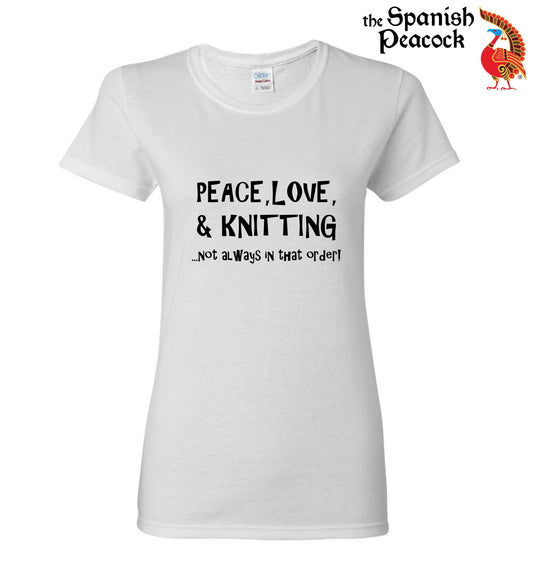 Peace, Love, Knitting Heavy Cotton Ladies' Tee