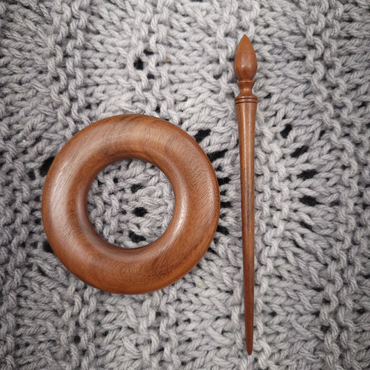 Bolivian Rosewood Shawl Pin and Ring Set
