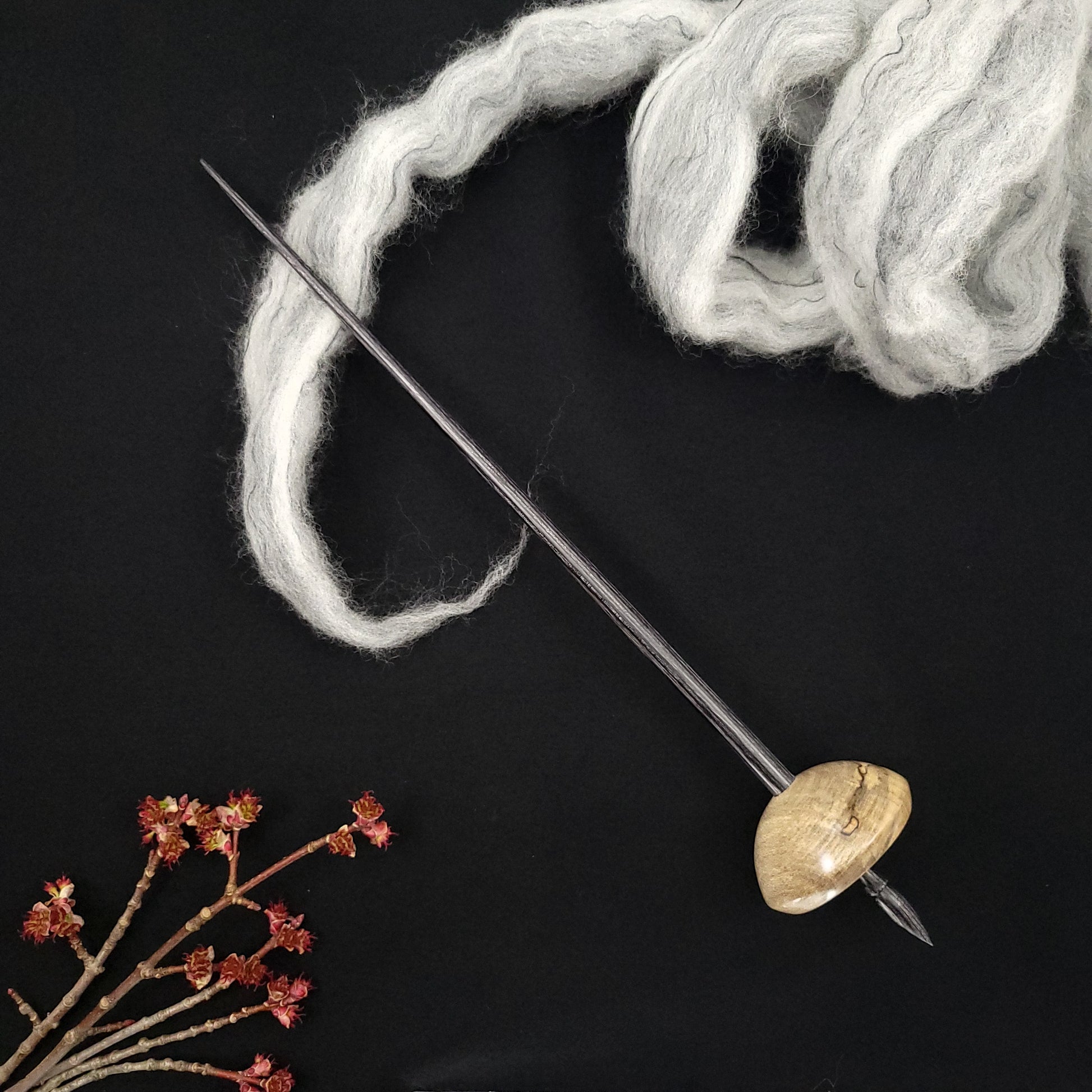 Full Size Spalted Holly Bob Spindle The Spanish Peacock