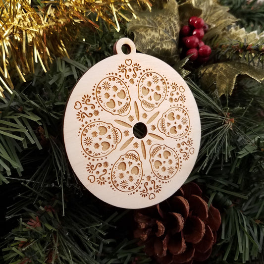 Sugar Skulls Birch Holiday Ornament