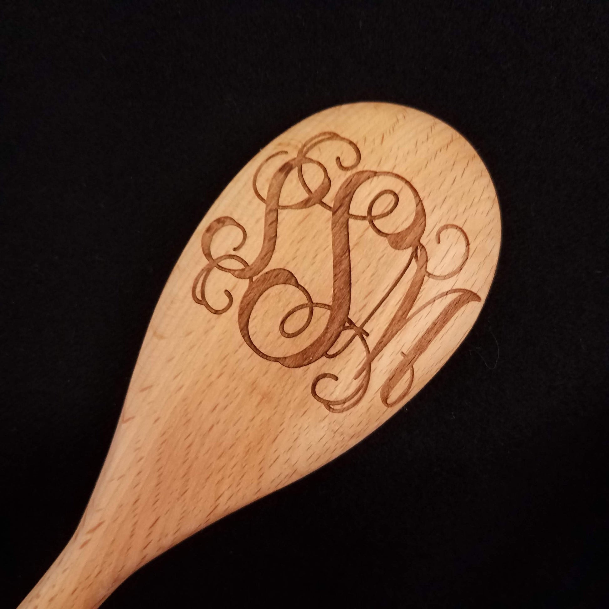 Beech wood spoon laser engraved with a customizable monogram