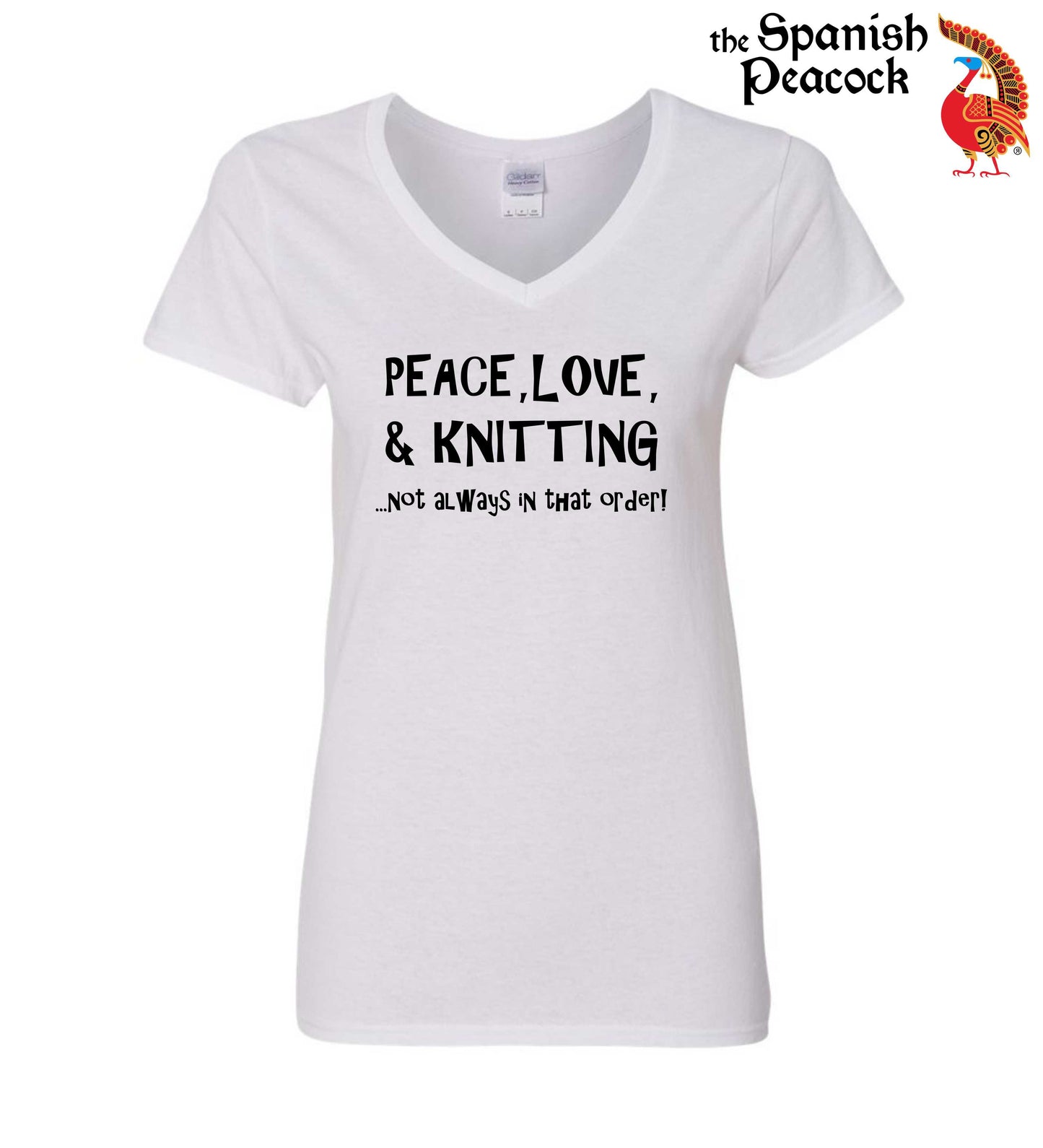 Peace, Love, Knitting Heavy Cotton Ladies' V-Neck Tee